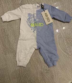 Kenzo Kids Baby Tiger Romper 3M Organic Cotton Blue White New w Tags